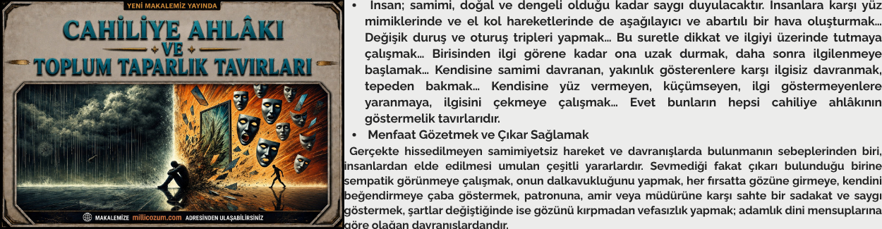 CAHİLİYE AHLÂKI VE TOPLUM TAPARLIK TAVIRLARI